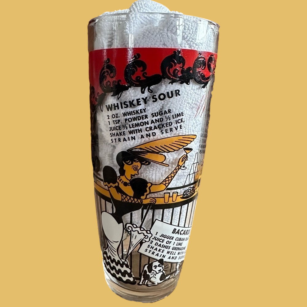 Vintage Gay Nineties Ragtime Pattern Hazel Atlas MCM Cocktail Shaker